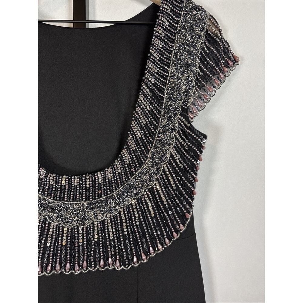 Aidan Mattox Beaded Maxi Dress Size 8 Black Backless Formal Evening Wear Wedding - Picture 10 of 16
